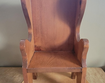 Vintage Solid Wood Pouting Chair Doll Sized Hand Crafted Primitive Farmhouse Rustic