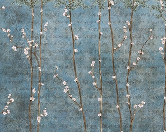 Cherry Blossom Tree Design Mural Wallpaper, Available In Various Paper Texture, Code Se311. It Is Produced As 105 Cm Wide Roll Panels.