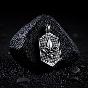 Fleur de Lis Pendant: Medieval Shield Style - Sterling Silver Jewelry