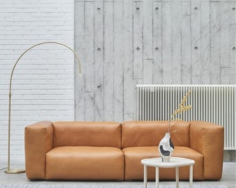 Cognac Leather Sofa, Mid Century Modern Couch, Tan Settee Living Room Furniture, Premium Tan Leather Settee for Living Room