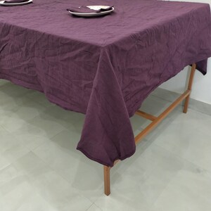 Natural Linen Tablecloth, Washed soft linen table cover in Plum, Custom Size Dining Linens