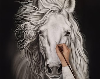 Benutzerdefinierte Pferdeportrait Kohle Hand gezeichneten Andenken Foto Original Kunst Pferd Zeichnung Portraits Reiter