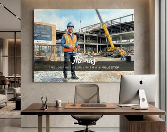 Lienzo impreso en acuarela personalizado, arte personalizado para el éxito empresarial, retrato de un hito empresarial.