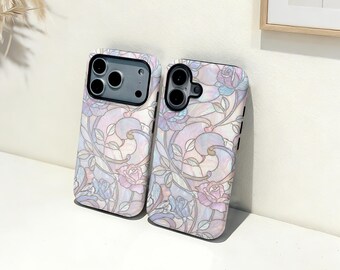 カラフルなローズガラス製iPhoneケース、カスタムネーム入りスマホカバー、iPhone 17 16 15 14 13 12 11 Pro Max Plus Mini、iPhone X XR XS SE対応、トレンディで丈夫なケース