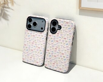 Kleurrijke strikken iPhone-hoesje, aangepaste naam telefoonhoes, iPhone 17 16 15 14 13 12 11 Pro Max Plus Mini, iPhone X XR XS SE trendy stoer hoesje