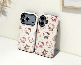 Schattige pixel Hello Kitty iPhone-hoesje, aangepaste naam telefoonhoes, iPhone 17 16 15 14 13 12 11 Pro Max Plus Mini X XR XS SE trendy stoer hoesje