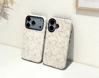 Vintage Style Bow iPhone Case Custom Name Phone Cover, iPhone 17 16 15 14 13 12 11 Pro Max Plus Mini, iPhone X XR XS SE Trendy Tough Case