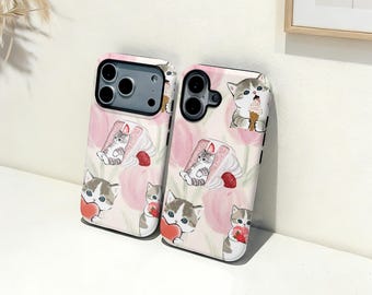 Cute Cat iPhone-hoesje, aangepaste naam telefoonhoes, iPhone 17 16 15 14 13 12 11 Pro Max Plus Mini, iPhone X XR XS SE trendy stoer hoesje