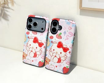 Angel Hello Kitty iPhone-hoesje, aangepaste naam telefoonhoes, iPhone 17 16 15 14 13 12 11 Pro Max Plus Mini, iPhone X XR XS SE trendy stoer hoesje