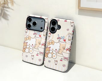デザート ハローキティ iPhoneケース カスタム名入りスマホカバー、iPhone 17 16 15 14 13 12 11 Pro Max Plus Mini、iPhone X XR XS SE トレンディなタフケース