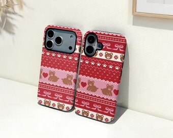 Leuke hond Fair Isle iPhone-hoesje, aangepaste naam telefoonhoes, iPhone 17 16 15 14 13 12 11 Pro Max Plus Mini, iPhone X XR XS SE trendy stoer hoesje