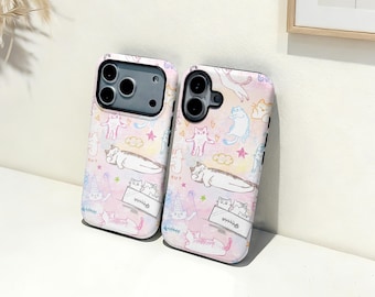 Mooie kleurrijke kat iPhone-hoesje, aangepaste naam telefoonhoes, iPhone 17 16 15 14 13 12 11 Pro Max Plus Mini, iPhone X XR XS SE trendy stoer hoesje