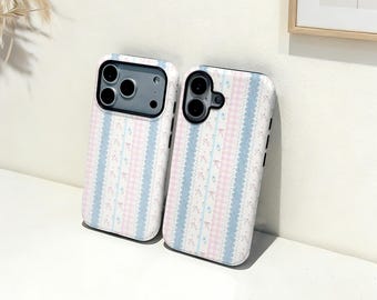 花柄ストライプリボンiPhoneケースカスタムネーム入りスマホカバー、iPhone 17 16 15 14 13 12 11 Pro Max Plus Mini、iPhone X XR XS SE トレンディで丈夫なケース