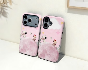 Funda para iPhone con Snoopy de Pink Planet, personalizada con nombre, para iPhone 17, 16, 15, 14, 13, 12, 11 Pro Max Plus Mini y iPhone X, XR, XS SE, funda resistente y moderna.