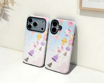 Kitty Wind Chimes iPhone-hoesje, aangepaste naam telefoonhoes, iPhone 17 16 15 14 13 12 11 Pro Max Plus Mini, iPhone X XR XS SE trendy stoer hoesje