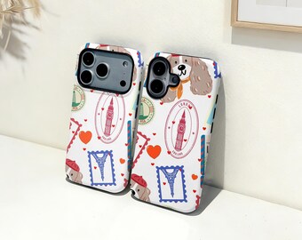 Puppy and Stamp iPhone Case, Custom Name Phone Cover, iPhone 17 16 15 14 13 12 11 Pro Max Plus Mini, iPhone X XR XS SE Trendy Tough Case