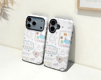 Handgetekende nijntje iPhone-hoesje, aangepaste naam telefoonhoes, iPhone 17 16 15 14 13 12 11 Pro Max Plus Mini, iPhone X XR XS SE trendy stoer hoesje
