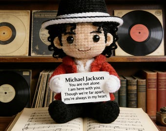 Handgemaakte gehaakte Michael Jackson-inspiratiepop | King of Pop knuffel met emotionele steun