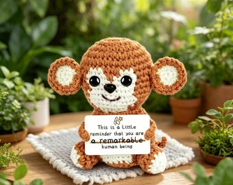 Gehaakte pop met emotionele steun aap | Positieve aanmoediging Desk Companion