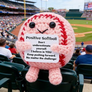 Handgemaakt gehaakt softbal met emotionele steun | Leuke sportknuffel | Inspirerende cadeauknuffel