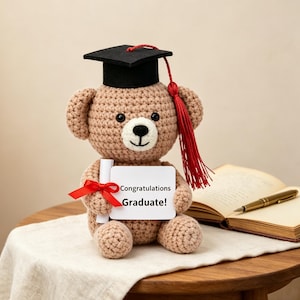 Graduation Crochet Teddy Bear, Handmade Graduation Bear Plush, Perfect Keepsake Gift for Graduates