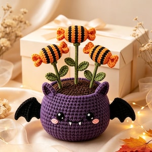 Arreglo floral de dulces con forma de murciélago de ganchillo para Halloween, ramo de dulces espeluznante para siempre, decoración de bandeja escalonada de otoño