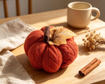 Knit Pumpkin Decor, Neutral Fall Crochet Pumpkins, Cottagecore Autumn Tiered Tray Decor
