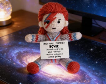 David Bowie-inspiratie Handgemaakte amigurumi | Gehaakte pluche pop met emotionele steun