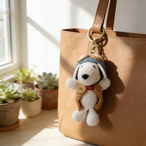 Llavero de cachorro Beagle de ganchillo, lindo colgante para bolso con orejas caídas de perro, regalo de cumpleaños para una amiga.