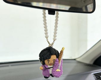 Gehaakte Prince-amigurumi-autohanger | Purple Rain Gitarist Charm