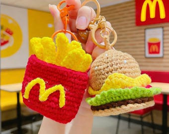 Handgemaakte McDonald's gehaakte sleutelhanger | Fries Burger rugzak tas bedel cadeau