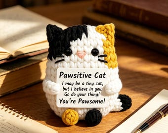 Gehaakt kattenpluche, cadeau emotionele steun, bureauspeelgoed aanmoediging