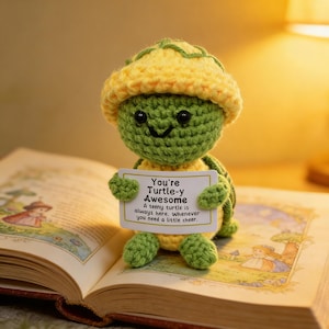 Handmade Crochet Sea Turtle Plush | Emotional Support Desk Decor | Gift for Friends & Colleagues
