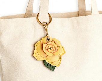 Handgemaakte leren roos sleutelhanger | Sleutelhanger tashanger met bloemen | Moederdagcadeau voor haar