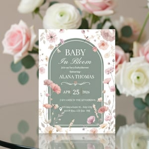 Baby in Bloom Invitation Template, Wild Flowers Sage Green Boho Baby Shower Invite, Floral Wildflower Baby Shower, Garden Theme Shower