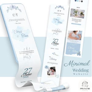 Blue Floral Digital Wedding Website Template, Editable Canva Design, Mobile Electronic Invitation with RSVP, Modern Botanical Digital Invite
