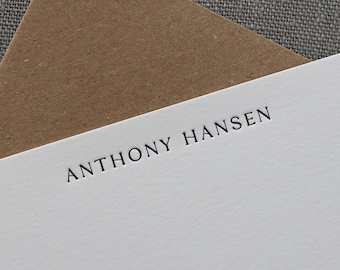 Personalized Letterpress Stationery - Serif Font, Custom Note Cards for Men, Correspondence Cards