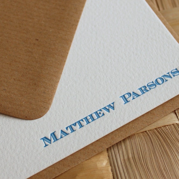 Men's Personalized Letterpress Note Cards: Engravers Font Stationery