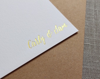 Gold Foil Personalized Stationery, Custom Note Cards, Wedding Thank You Cards, Couple's Stationery