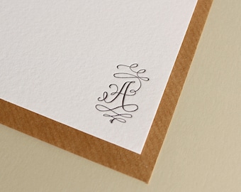 Custom Letterpress Monogram Stationery - Calligraphy Flourish Monogram