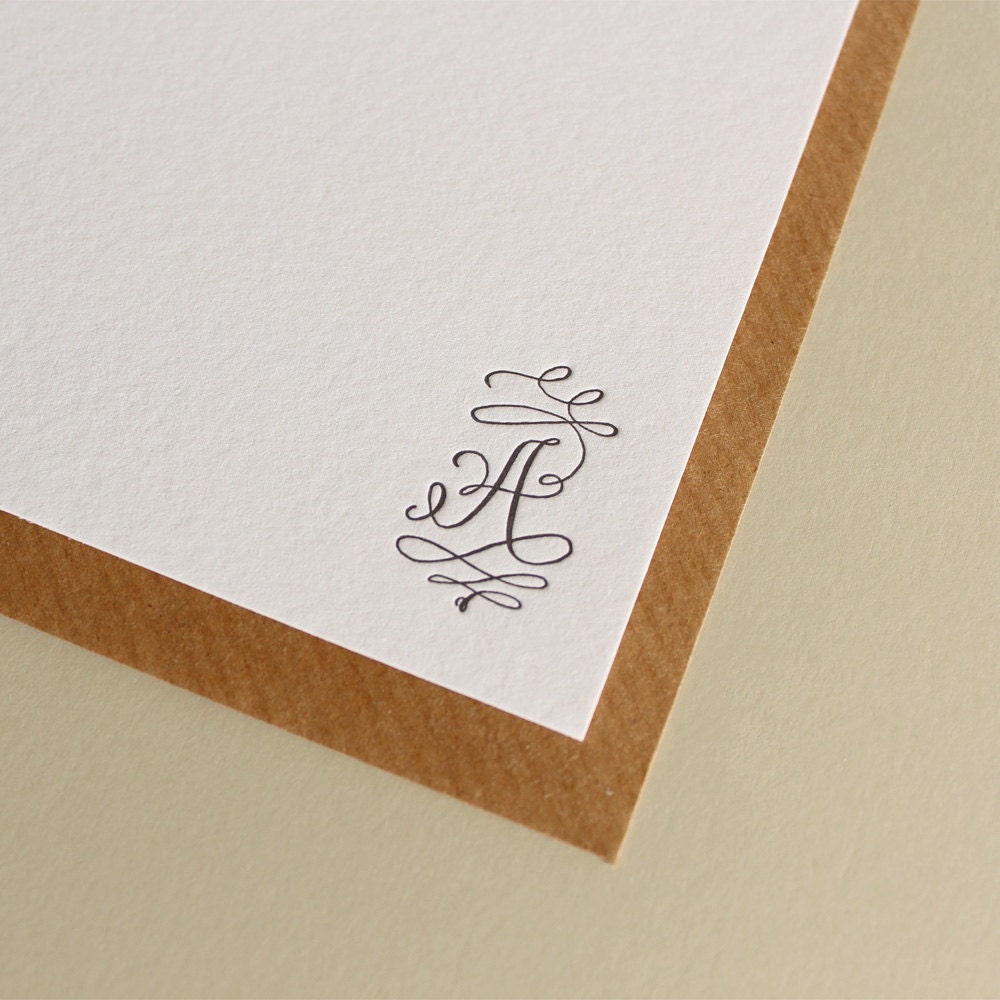 Custom Letterpress Monogram Stationery Calligraphy Flourish Etsy