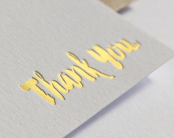 Gold Foil Thank You Cards, Wedding Thank You Cards, Brush Script Thanks, Letterpress Thank You Stationery, Thank Yous