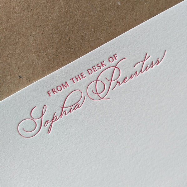 From the Desk Of Letterpress Stationery in a classic calligraphy Font, for Women