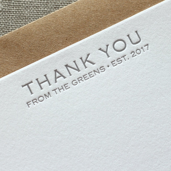 Letterpress Wedding Thank You Cards Classic Copperplate Font Etsy