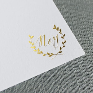 Gold Foil Laurel Monogram Stationery, Wedding Thank You cards, Custom Note Cards, Couple's Stationery