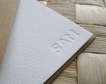 Personalized Letterpress Notecard Set: Blind Impression Stationery, Sans Serif Font
