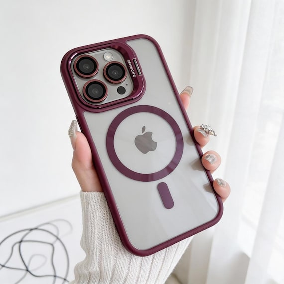Magnetic Shockproof Phone Case for iPhone 11 12 13 14 15 16 17 Pro Max Plus | Clear Glass Back with Lens Protection and stand