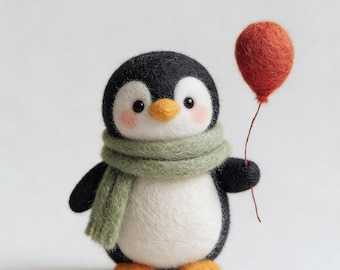 Penguin with a Red Balloon Felt Ornament, Cute Handcrafted Penguin Felt Art, Christmas Tree Ornament, Mother's Day Gift, Premium Custom Gift