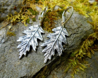 Oak Leaf Earrings, Botanical Jewelry, Woodland Leaf Earrings, Real Leaf Earrings, Artisan Fine Silver