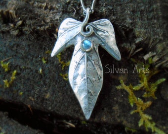 Woodland Leaf Necklace With Labradorite - Botanical Leaf  - Forest Jewelry - Artisan Handcrafted with Recycled Fine Silver - Silvan Arts